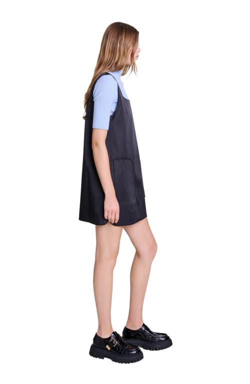 Shop Maje Satin Pinafore Dress In Black