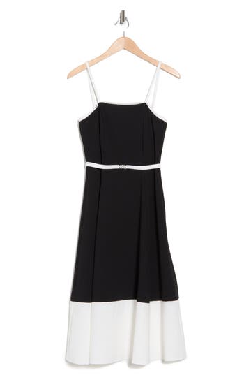Marina Colorblock Fit & Flare Midi Dress In Black/ivory