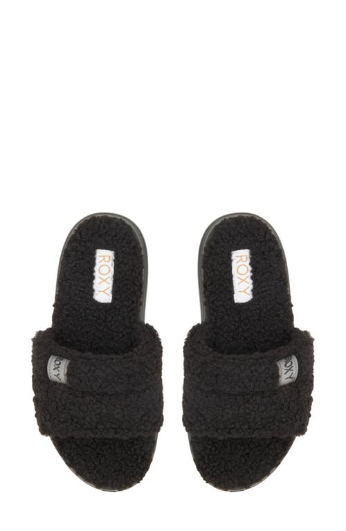 Shop Roxy Gelato Lux Faux Shearling Slide Sandal In Black