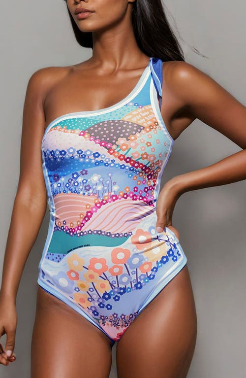 Shop Jessie Zhao New York Blue Imagination Reversible One-shoulder Swimsuit