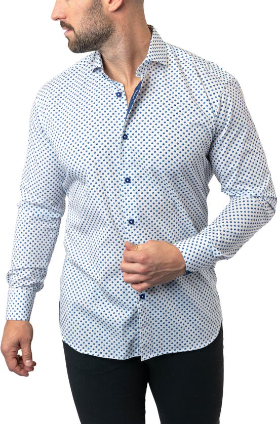 Maceoo Einstein Dot Print Contemporary Fit Button-up Shirt In White