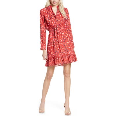 Sam Edelman Speckle English Rose Long Sleeve Fit & Flare Dress, Red