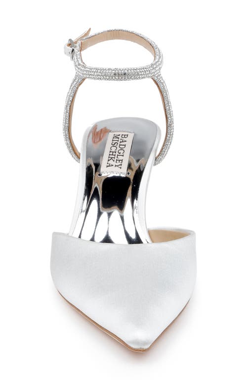 Shop Badgley Mischka Collection Autumn Pointed Toe Ankle Strap Pump In White Satin