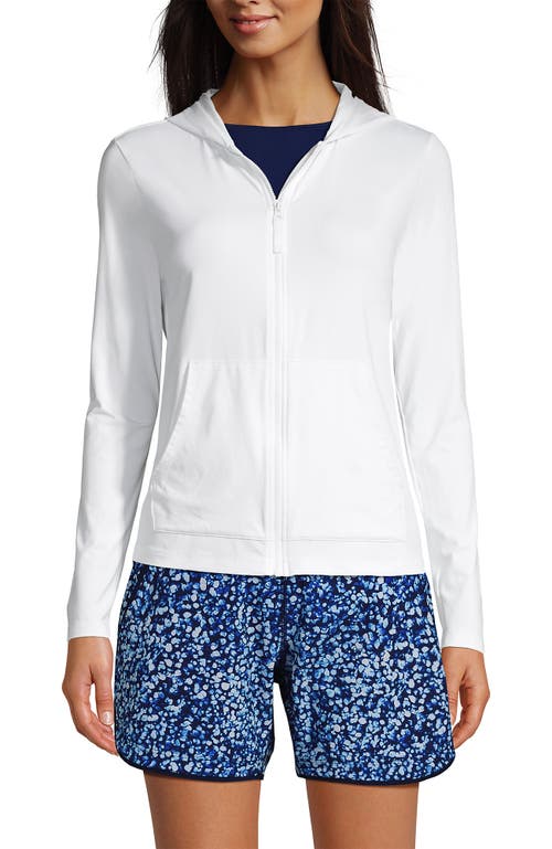 Lands' End Long Sleeve Hooded Full Zip Upf 50 Rash Guard In White