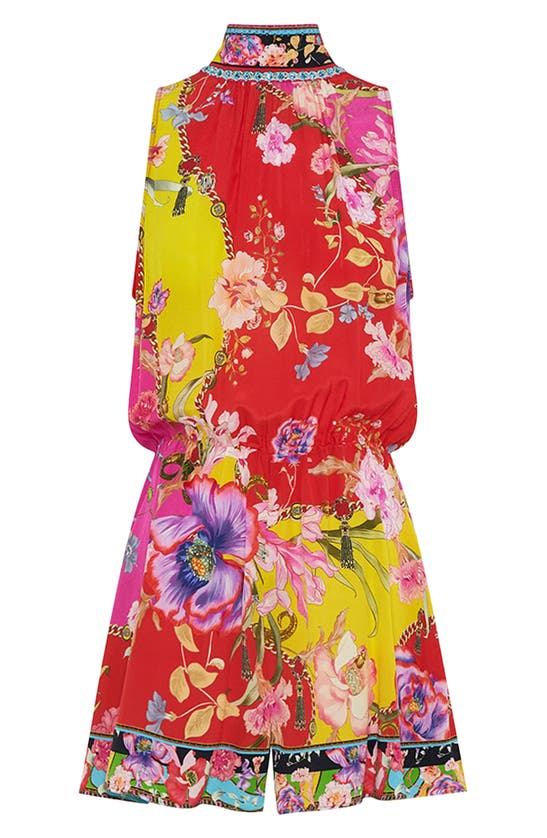 Camilla Floral-print Tie-neck Playsuit In The Beetles