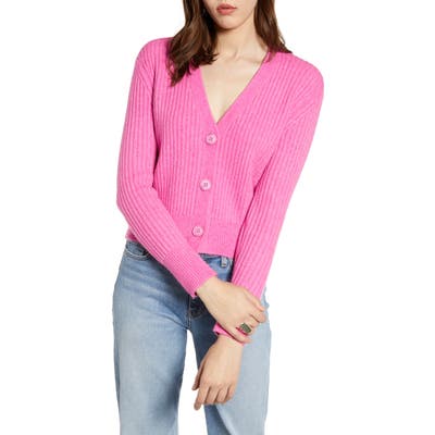 Halogen Ribbed V-Neck Cardigan, Pink
