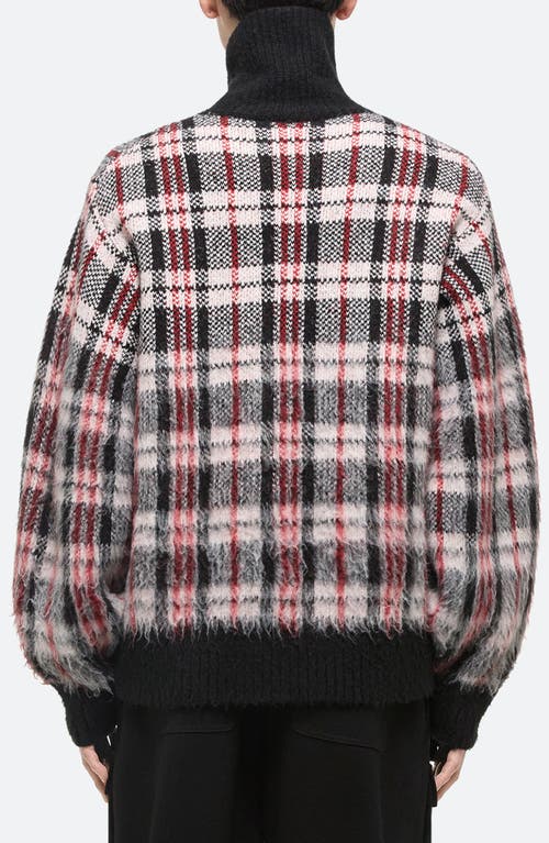 Shop Helmut Lang Plaid Brushed Oversize Turtleneck Sweater In Medium Black Check