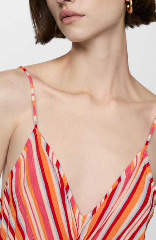 Mango Stripped Print Dress Orange In Orange