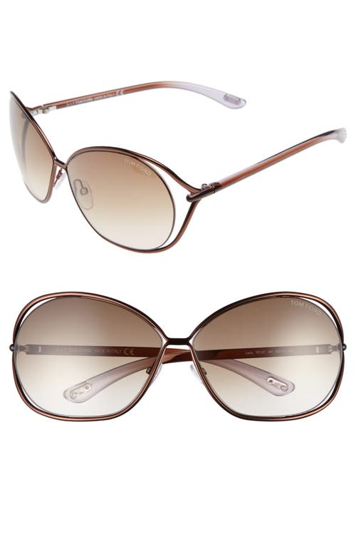 Tom Ford Carla 66mm Oversized Round Metal Sunglasses In Brown