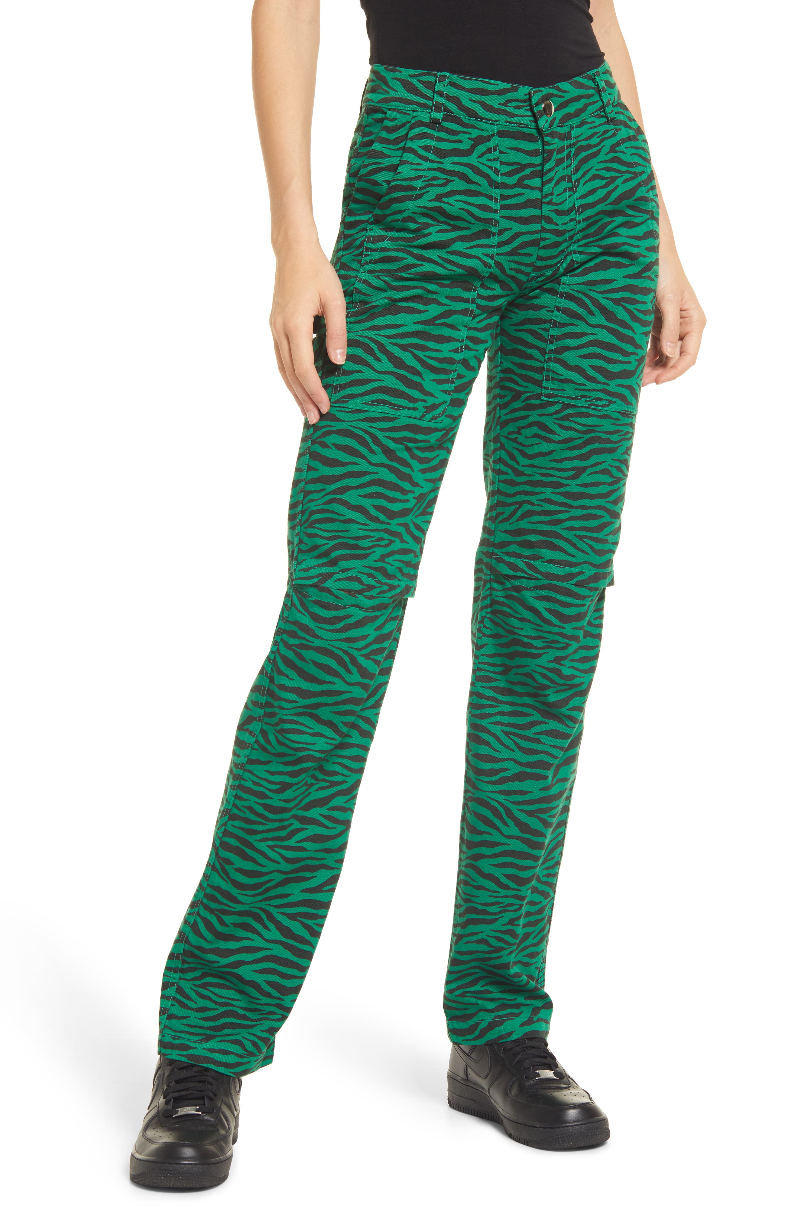 KkCo Slit Zebra Print Carpenter Pants 