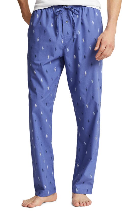Shop Polo Ralph Lauren Print Cotton Drawstring Pajama Pants In Blue