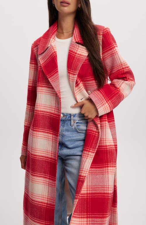 Noize Katja Vegan Wool Plaid Coat In Red Check