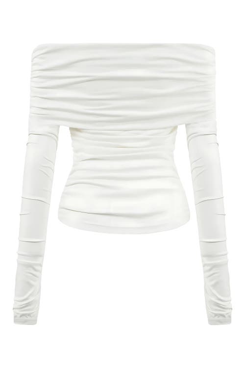 Shop Nocturne Off Shoulder Blouse With Ruffle Detail In Ivory