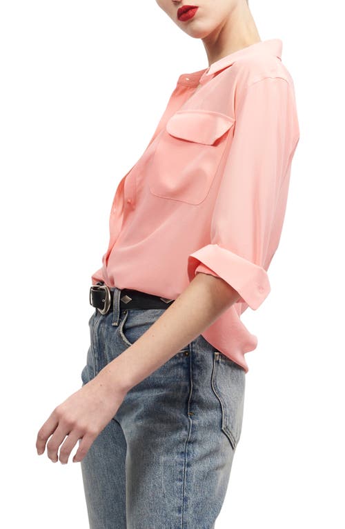 Shop Equipment Signature Slim Fit Silk Button-up Shirt In Flamingo Pink