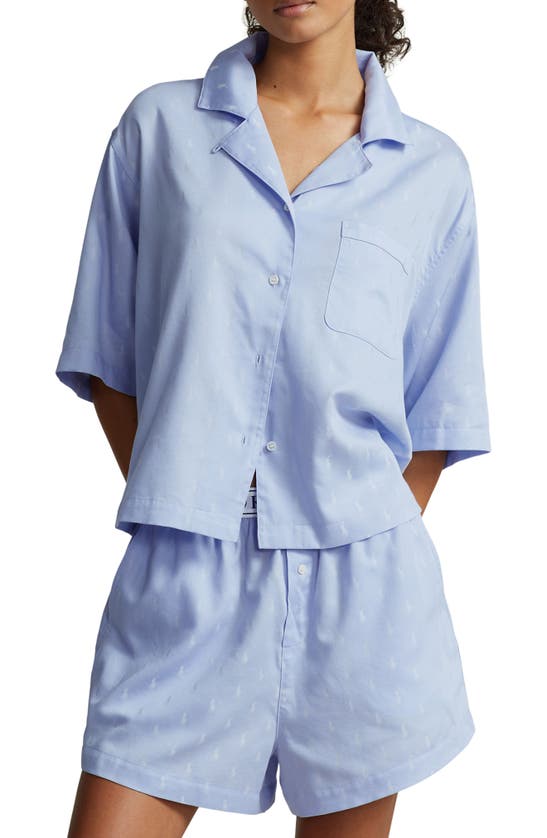 Shop Polo Ralph Lauren Pony Logo Short Pajamas In Blue
