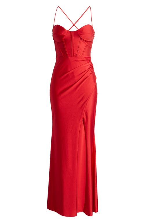 Speechless Pleated Lace-Up Back Sleeveless Gown Red at Nordstrom,