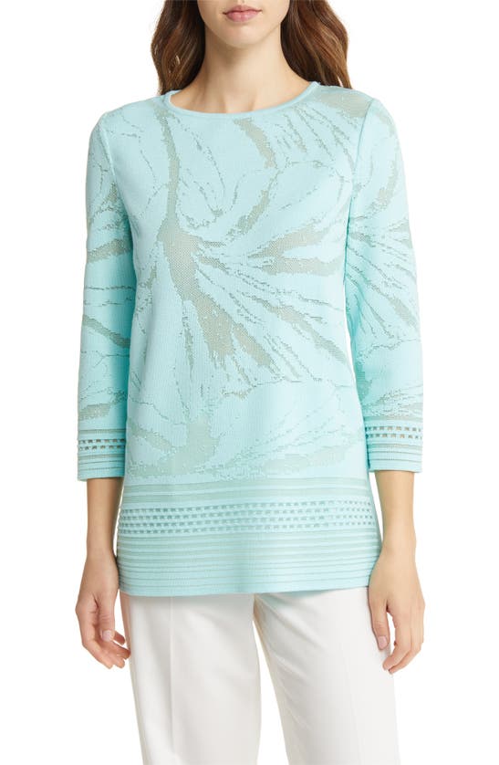 Ming Wang Burnout Floral Tunic Top In Clearwater