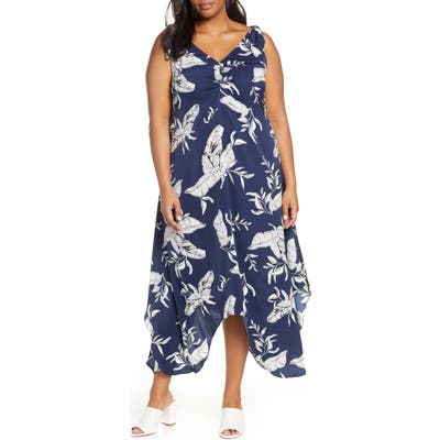 Plus Size Estelle Endless Summer Leaf Print Dress, Blue
