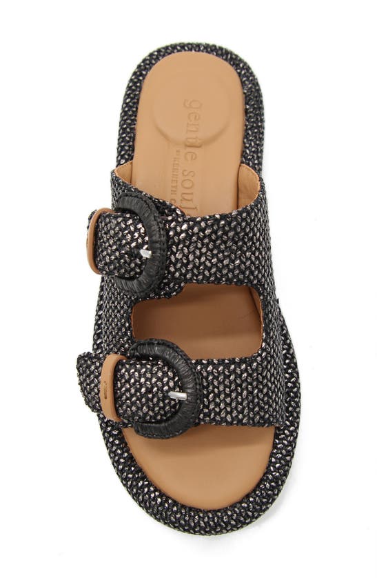 Gentle Souls By Kenneth Cole Theresa Platform Slide Sandal In Pewter Raffia