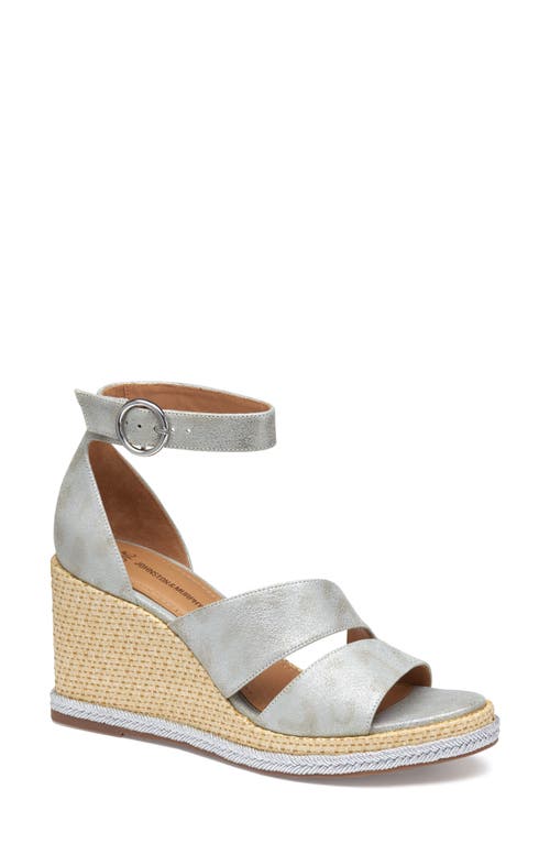 Johnston & Murphy Marcia Platform Wedge Sandal Silver Metallic Kid Suede at Nordstrom,