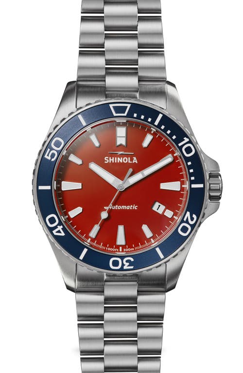 Shinola The Monster Automatic Bracelet Watch, 43mm in Silver/Cardinal Red/Blue at Nordstrom
