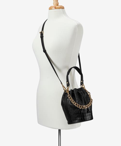 Gigi New York Brooklyn Bucket Bag In Black Embossed Croc