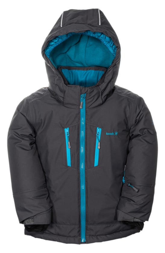 Kamik Kids' Hux Water Resistant Insulated Jacket In Coal/ Tide