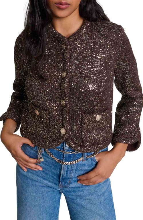 Shop Maje Sequinned Cardigan In Brown