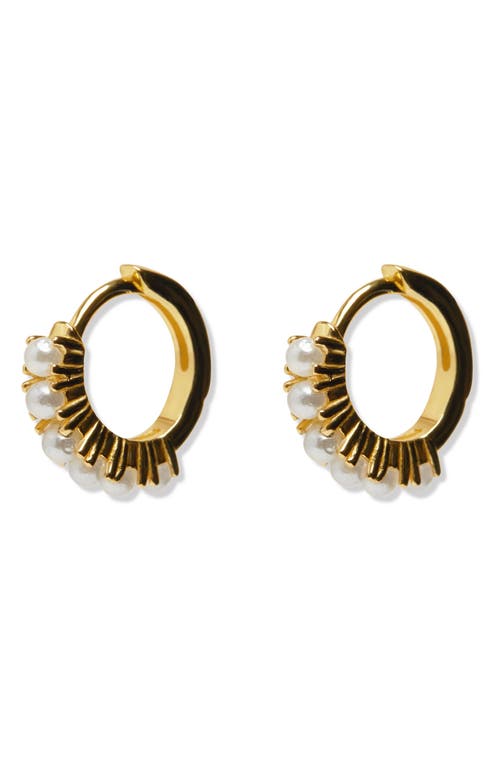 Imitation Pearl Huggie Hoop Earrings in Gold