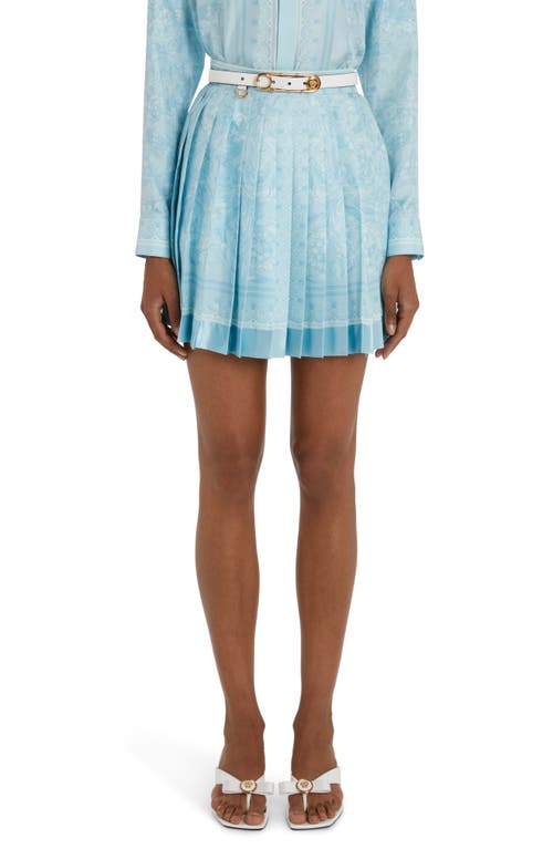 Versace Barocco Pleated Silk Skirt in Pale Blue at Nordstrom, Size 8 Us