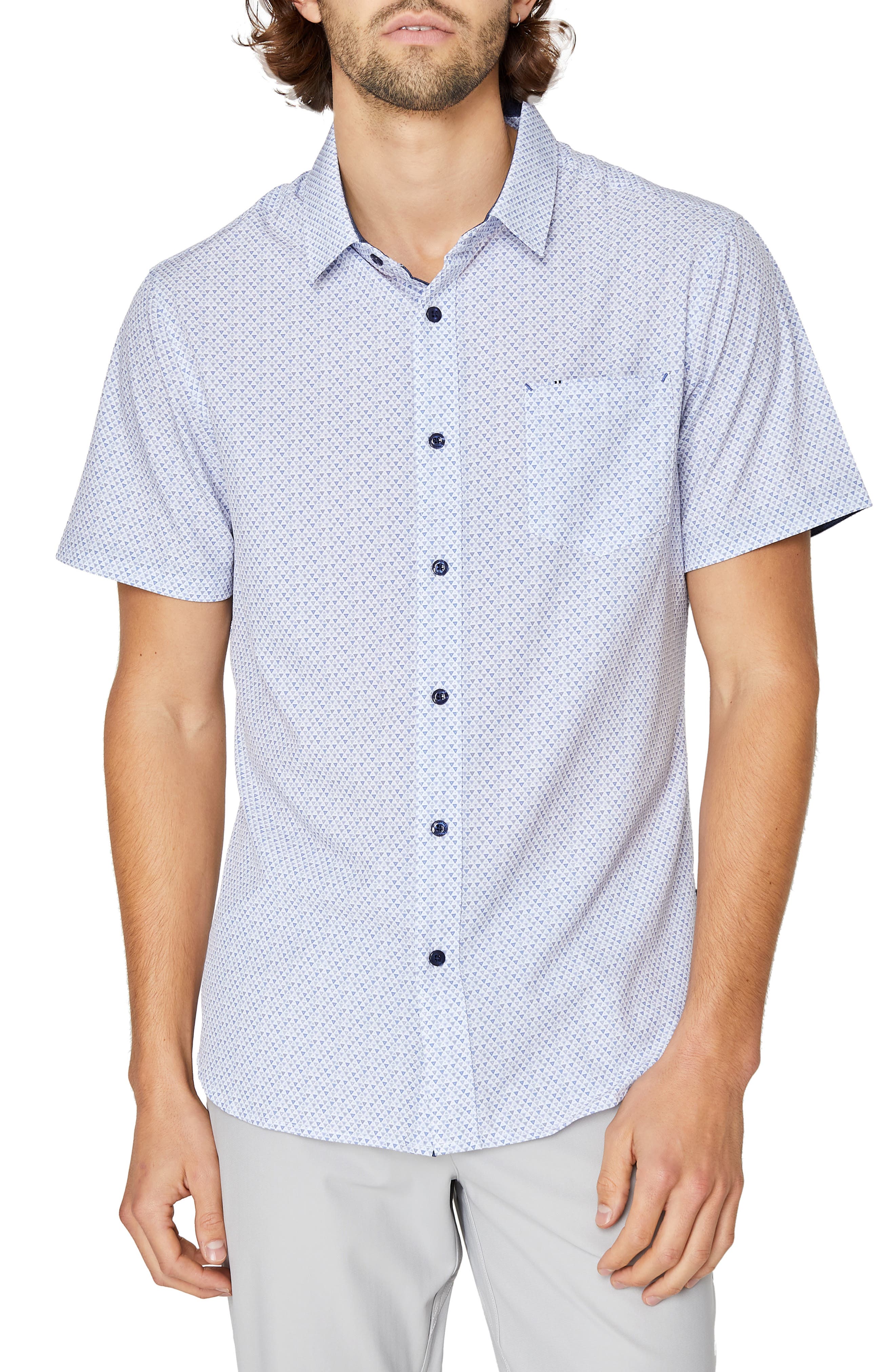 white and blue button up