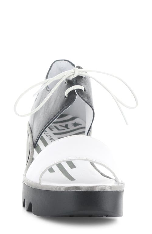 Shop Fly London Bilu Platform Wedge Sandal In White/black Mous