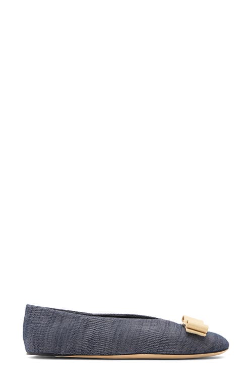 Shop Ferragamo Vanna Bow Denim Ballet Flat