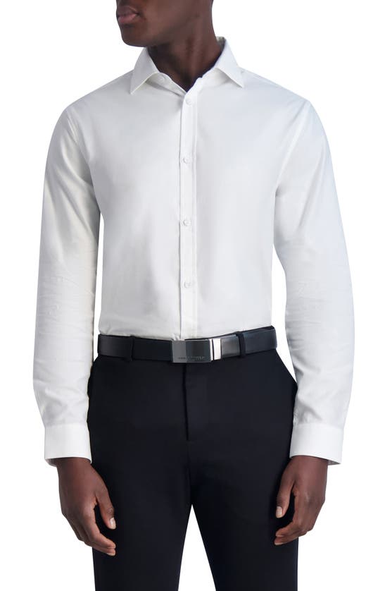 Karl Lagerfeld Jacquard Diamond Slim Fit Dress Shirt In White
