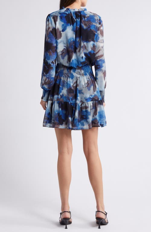 Shop Chelsea28 Floral Print Long Sleeve Chiffon Dress In Black- Blue Watercolor