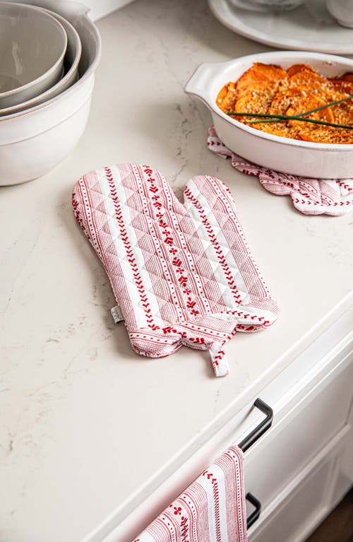 Juliska Villa Stripe Oven Mitt And Pot Holder Set Of 2 In Ruby