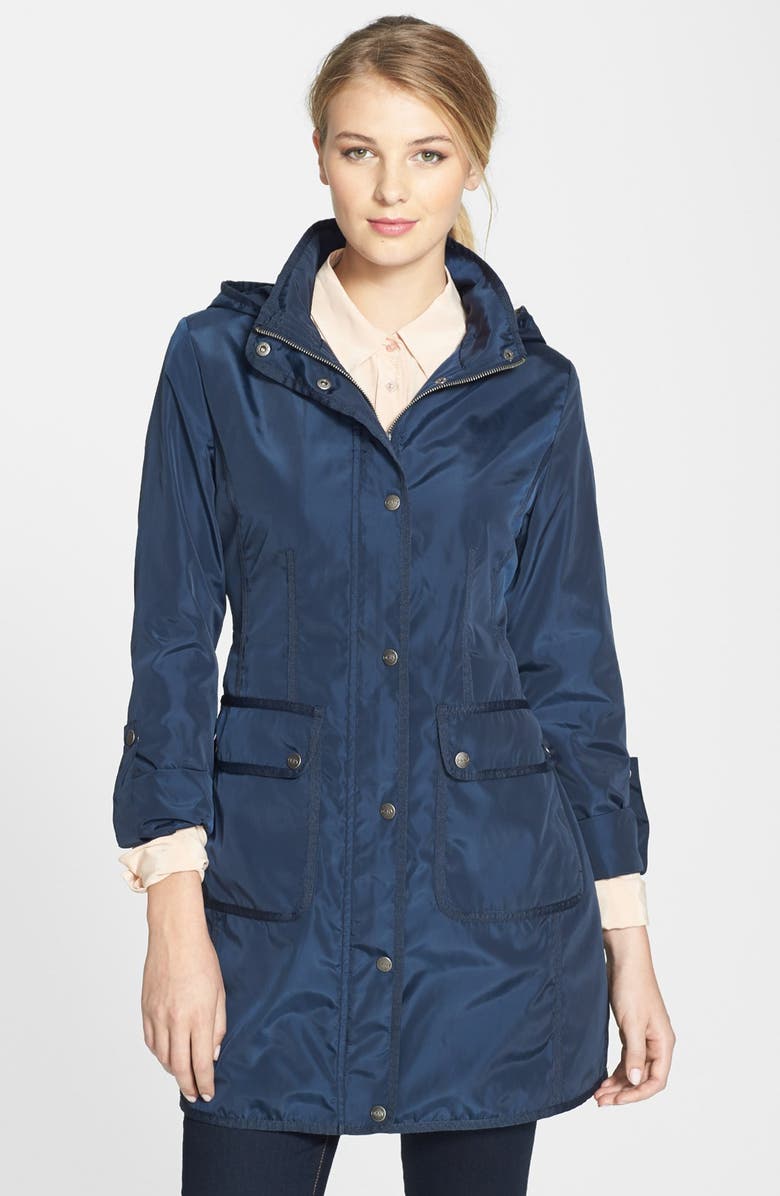 DKNY Grosgrain Trim Hooded Raincoat | Nordstrom