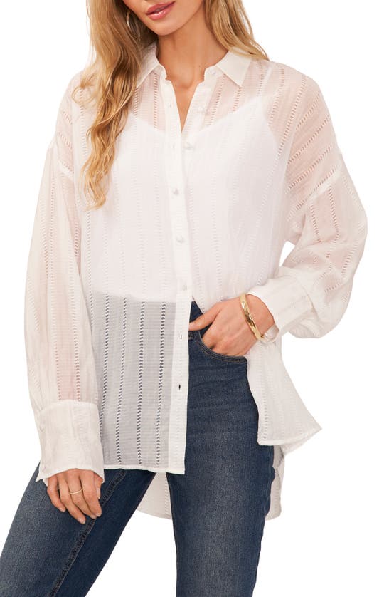 Shop Vince Camuto Oversize Long Sleeve Gauze Button-up Shirt In Ultra White