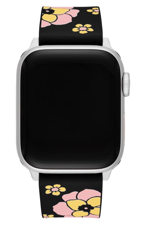 Shop Kate Spade New York Floral Silicone 20mm Apple Watch® Watchband In Black Floral