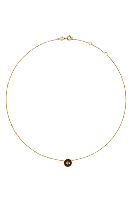 Tory Burch Kira Enamel Pendant Necklace in Tory Gold /Black at Nordstrom