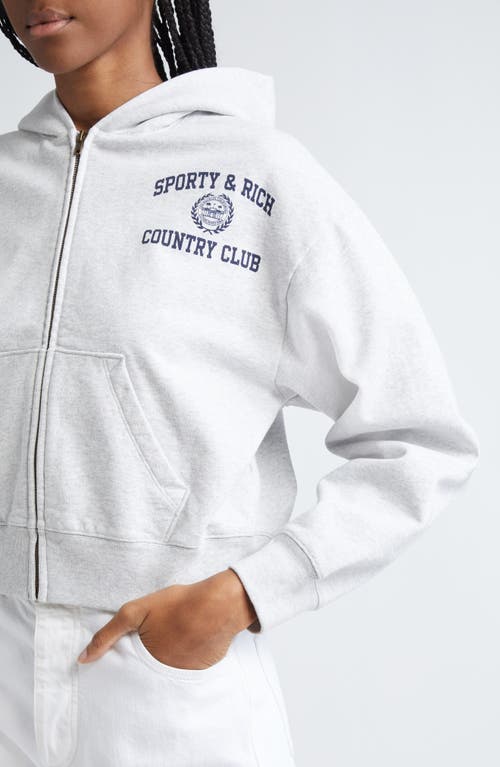 Shop Sporty And Rich Sporty & Rich Crest Cotton Graphic Zip-up Hoodie In Heather Gray