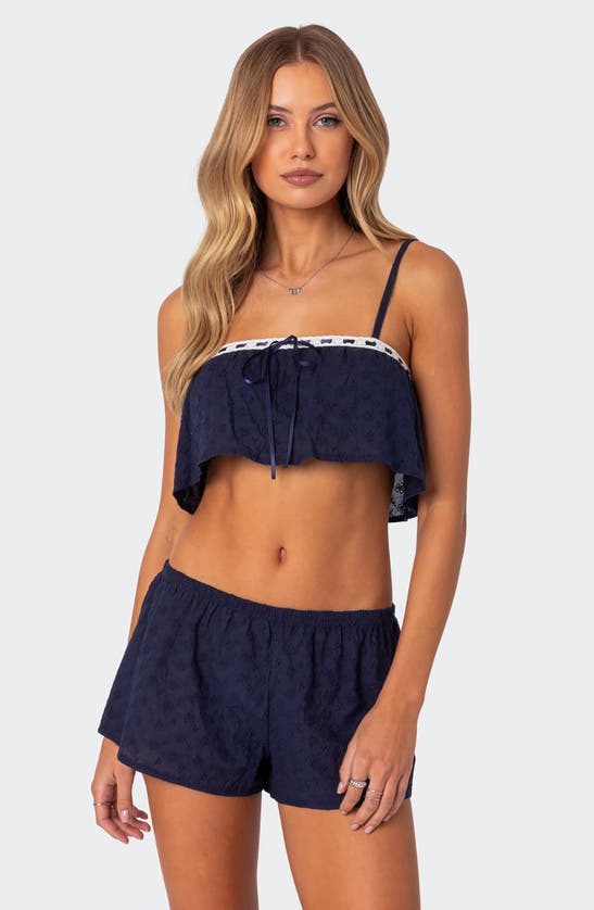 Shop Edikted Edan Eyelet Shorts In Navy