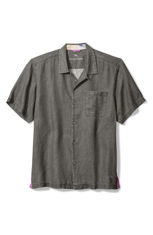 Shop Tommy Bahama Sea Glass Short Sleeve Button-up Linen Camp Shirt In Gunmetal