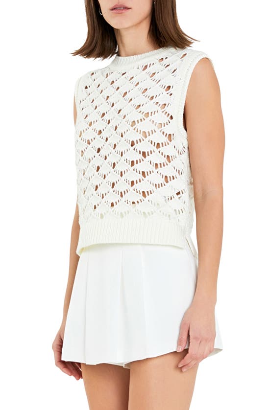 Shop English Factory Open Knit Sleeveless Sweater In White