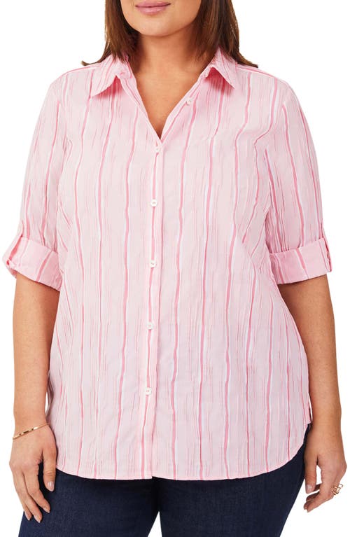 Foxcroft Tamara Stripe Button-Up Blouse Pure Pink at Nordstrom,