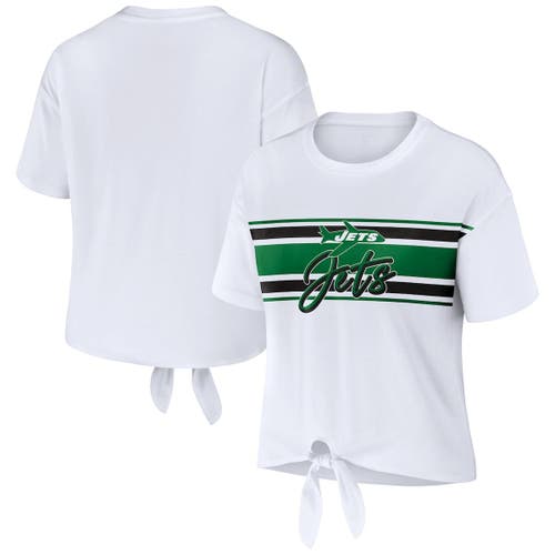 Wear By Erin Andrews White New York Jets Front Tie Retro T-shirt In White