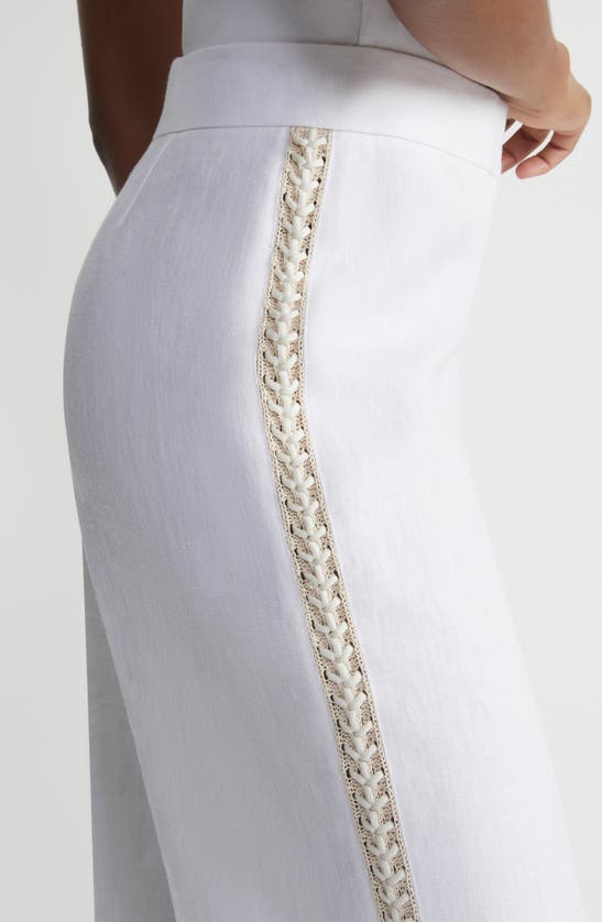 Shop Lafayette 148 New York Sullivan Crochet Outseam Linen Pants In White