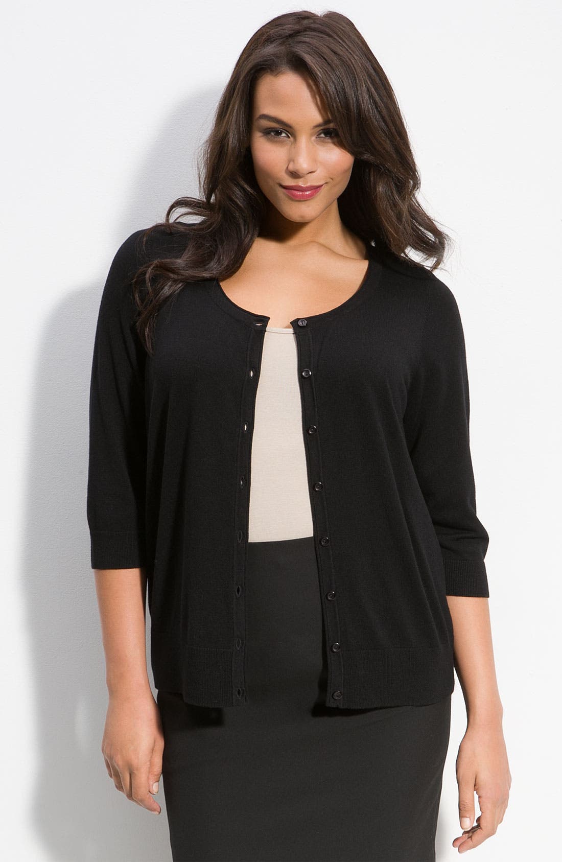 Sejour Three Quarter Sleeve Cardigan (Plus) Nordstrom