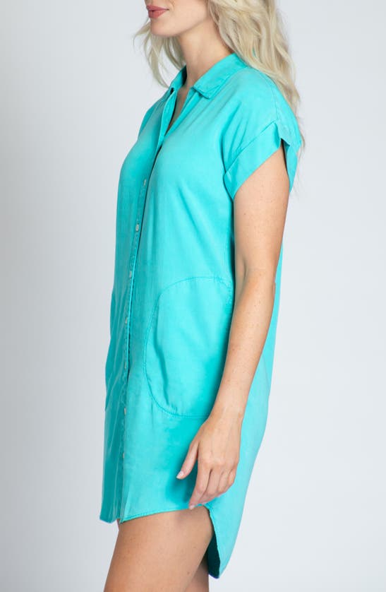 Shop Apny Short Sleeve Shirtdress In Turquoise