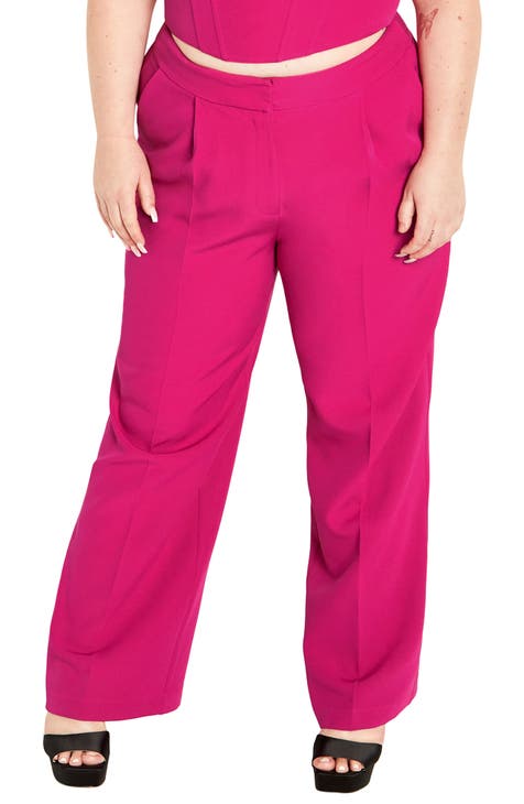 Belle Poque Plus Size Pink Wide Leg Pants High Waisted Pants For Women Work  Casual Light Pink Pants